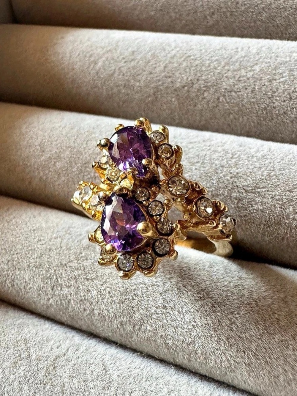 316L Stainless Steel Purple & Clear Two-Tone Statement Ring Size 83